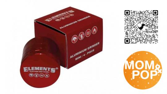 Elements Red Aluminum Grinder Mini, 4 Parts, 39 mm 